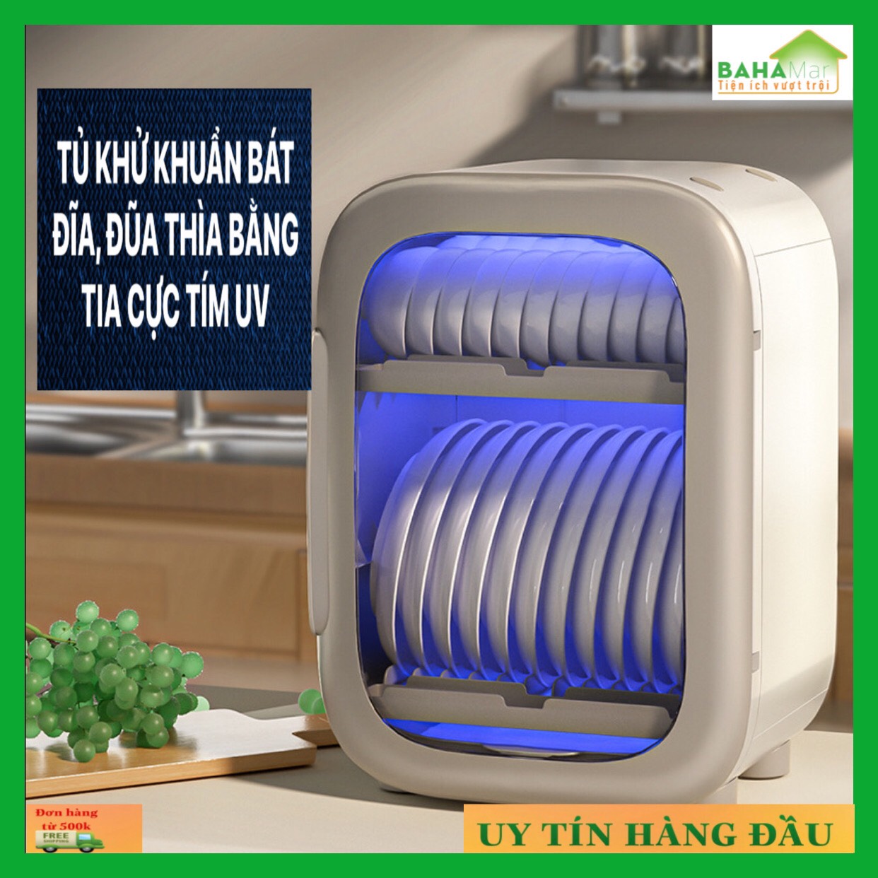 TỦ KHỬ KHUẨN BÁT ĐĨA, ĐŨA THÌA BẰNG TIA CỰC TÍM UV - MÁY KHỬ KHUẨN THÔNG MINH KHỬ TRÙNG ĐỒ BẾP "BAHAMAR" khử trùng tự nhiên và chức năng sấy khô. Hệ thống thông gió, khí tuần hoàn giữ khô ráo sạch sẽ.