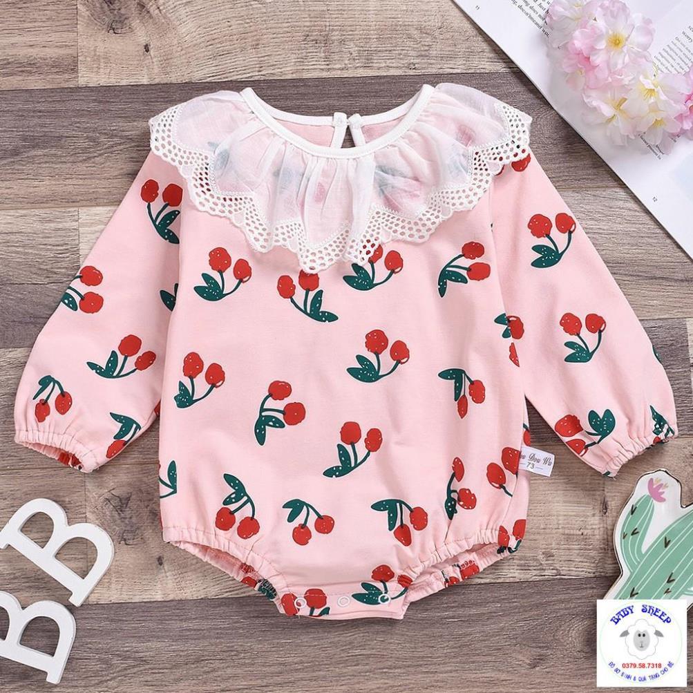 Body Cotton cao cấp họa tiết Cherry cổ Bèo ren trắng cho bé diện tết thôi nôi đi chơi chụp hình