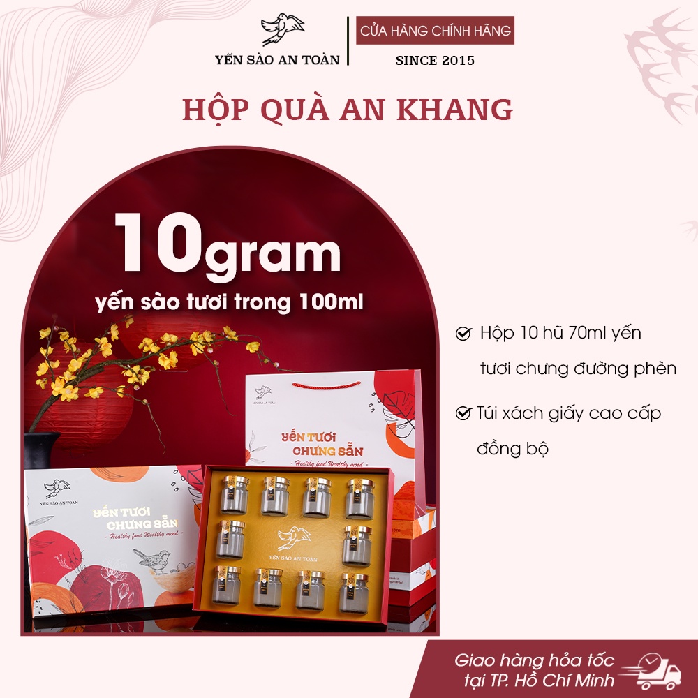 Yến chưng đường phèn và không đường combo 6 và 12 hũ 70ml và 140ml ĐẬM ĐẶC YẾN TƯƠI từ Yến Sào An Toàn