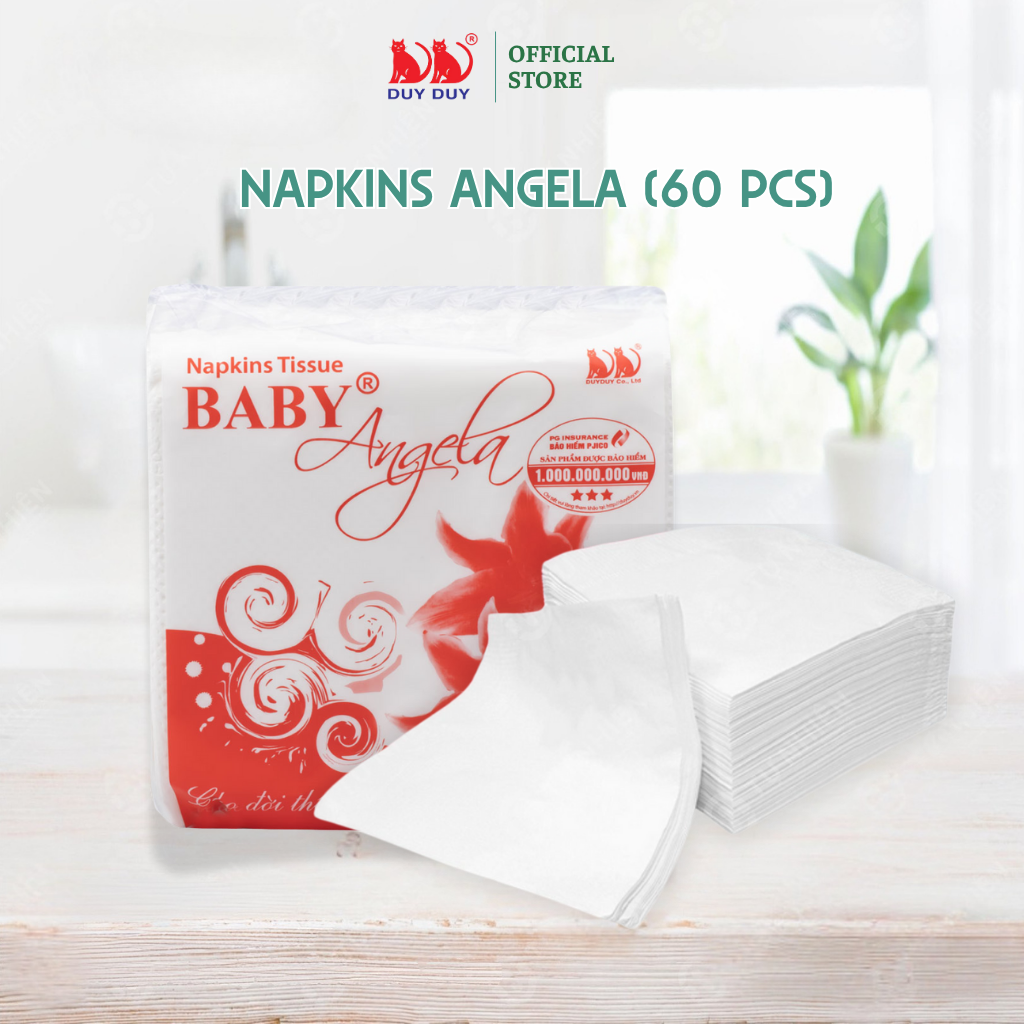 Combo 10 gói Giấy ăn Angela 100% bột giấy 60 tờ (31x31cm) lụa mềm siêu dai
