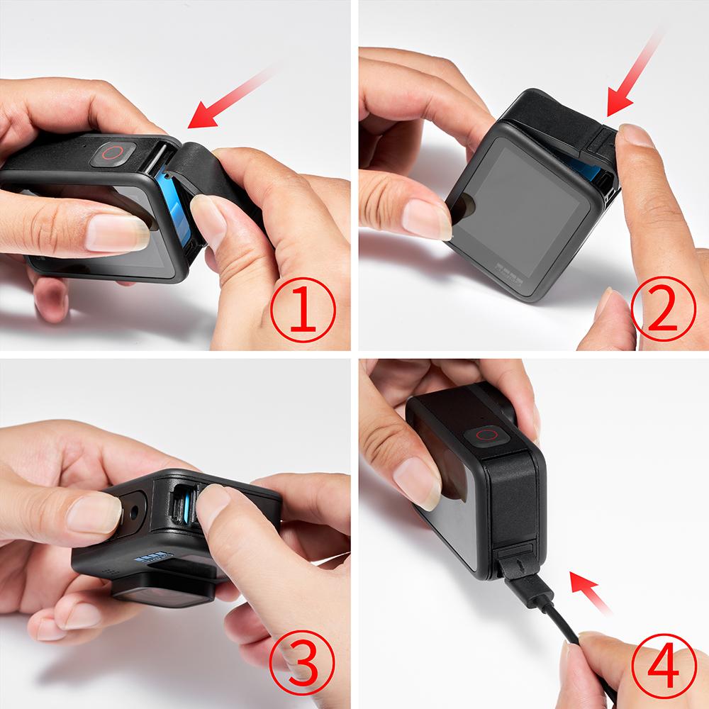 Lật nắp bên pin cho GoPro Hero 11 10 9 Màu đen có thể tháo pin có nắp sạc cổng cho Go Pro 10 9 Phụ kiện