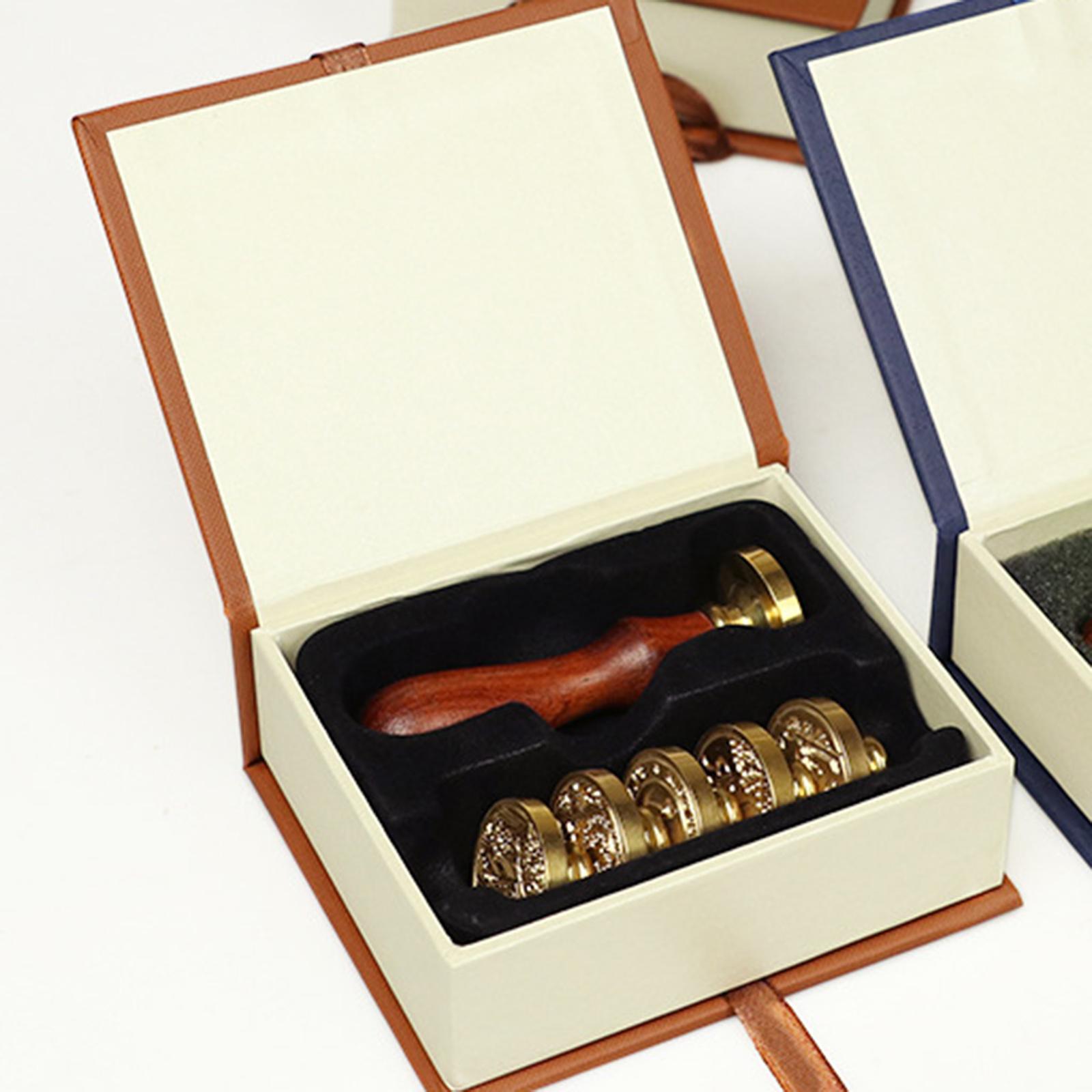 Retro Sealing Stamp Set, Wax Seal Stamp w/ Wooden Handle & Copper Head, for Wedding Invitations Card Decoration Gift