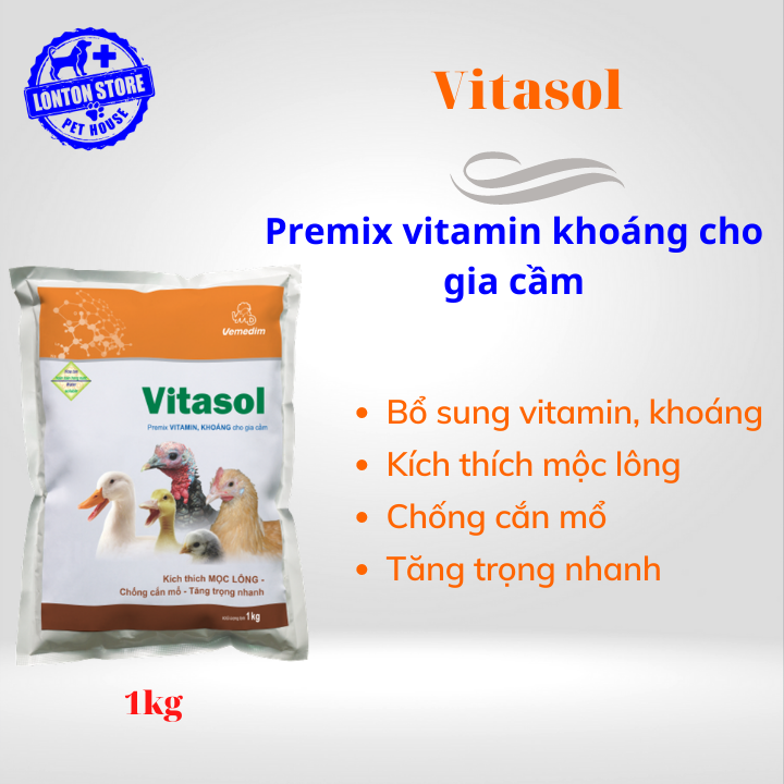 VITASOL - Kích mọc lông, chống cắn mổ, giúp tăng trọng, gói 1kg
