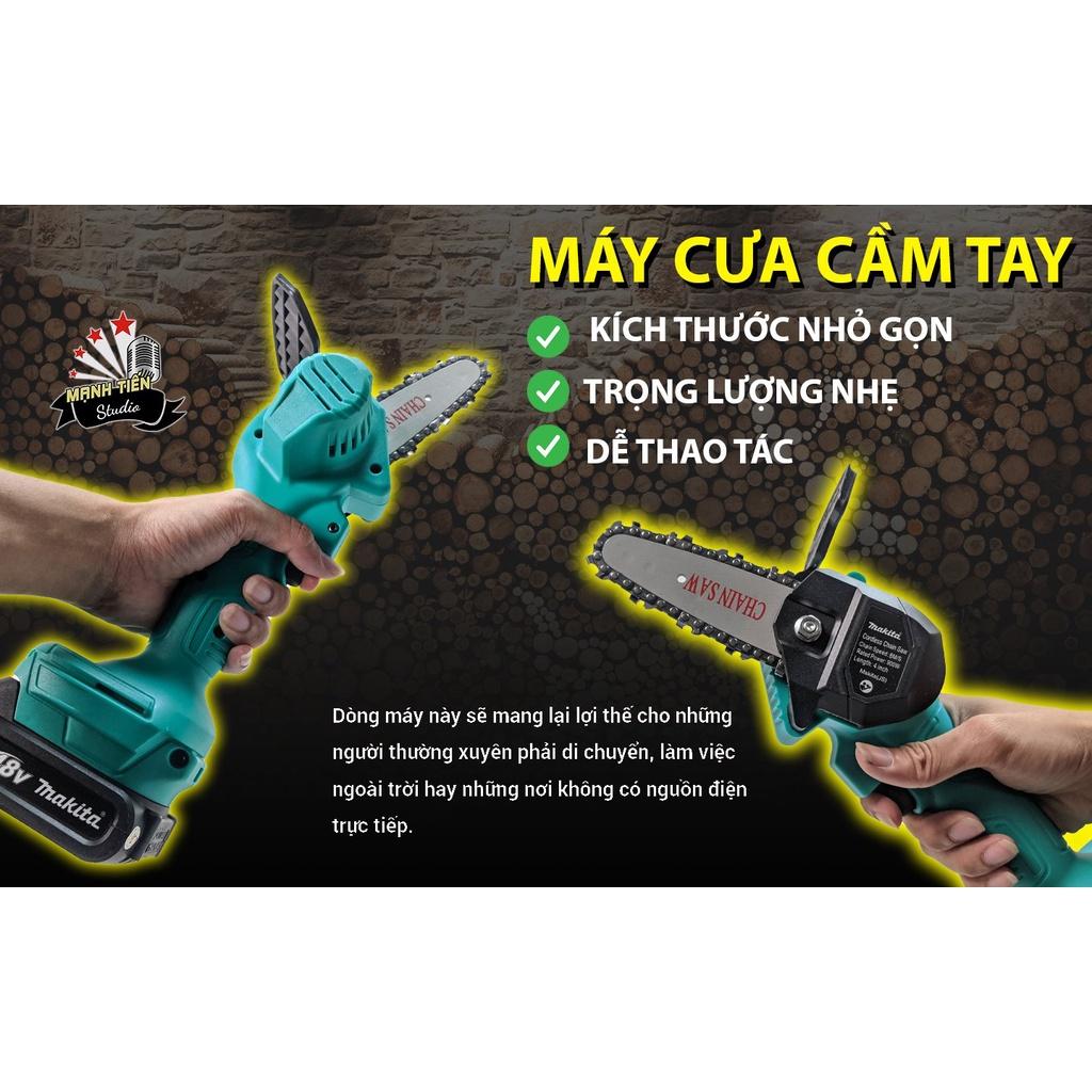 Máy cưa xích cầm tay mini dùng pin Makita 48V - Động cơ chổi than mạnh mẽ, công suất lên đến 900W - Pin li-ion 5 cell