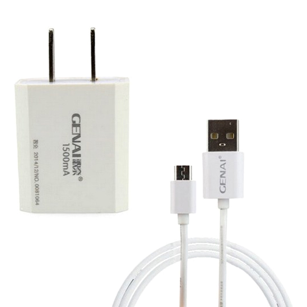 Combo Adapter Sạc Nhanh Genai 1 Cổng USB 1.5A Và Dây Cáp Genai Cổng Micro-USB - Hàng Chính Hãng