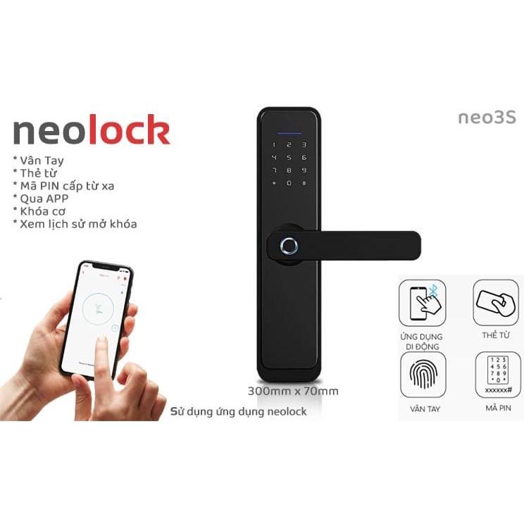 Khóa cửa vân tay cho cửa gỗ cao cấp mở khóa qua APP, vân tay, thẻ từ, cấp mã từ xa cho homestay neolock neo3S