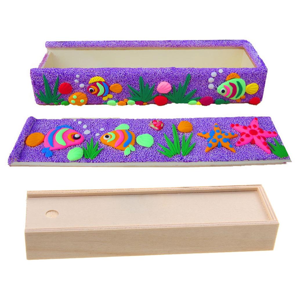 Wood Unfinished Wooden Jewelry Box for Kid's DIY Craft Rectangle Shape
