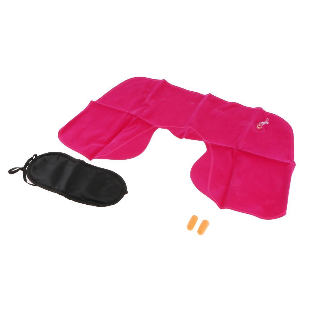 Travel Inflatable U Shape Pillow Neck Head Rest Air Soft Cushion -Rose Red