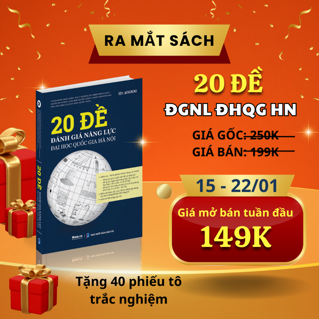 Sách ID 20 Đề Đánh Giá Năng Lực Đại học Quốc Gia Hà Nội Moonbook Dành cho 2k6 Luyện Thi ĐGNL