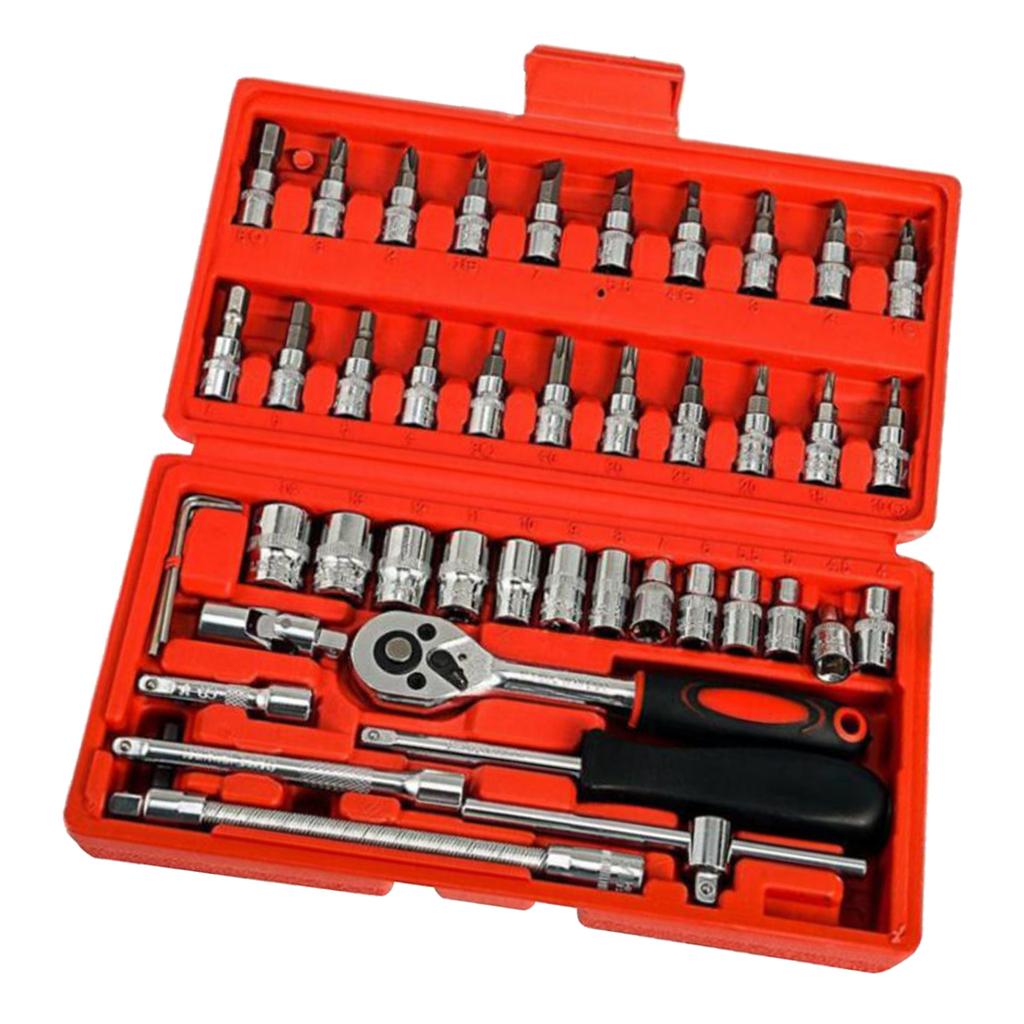 46 Chiếc 1/4-Inch Ổ Cắm Bộ Xe Công Cụ Sửa Chữa Ratchet Mô Men Xoắn Cờ Lê Combo