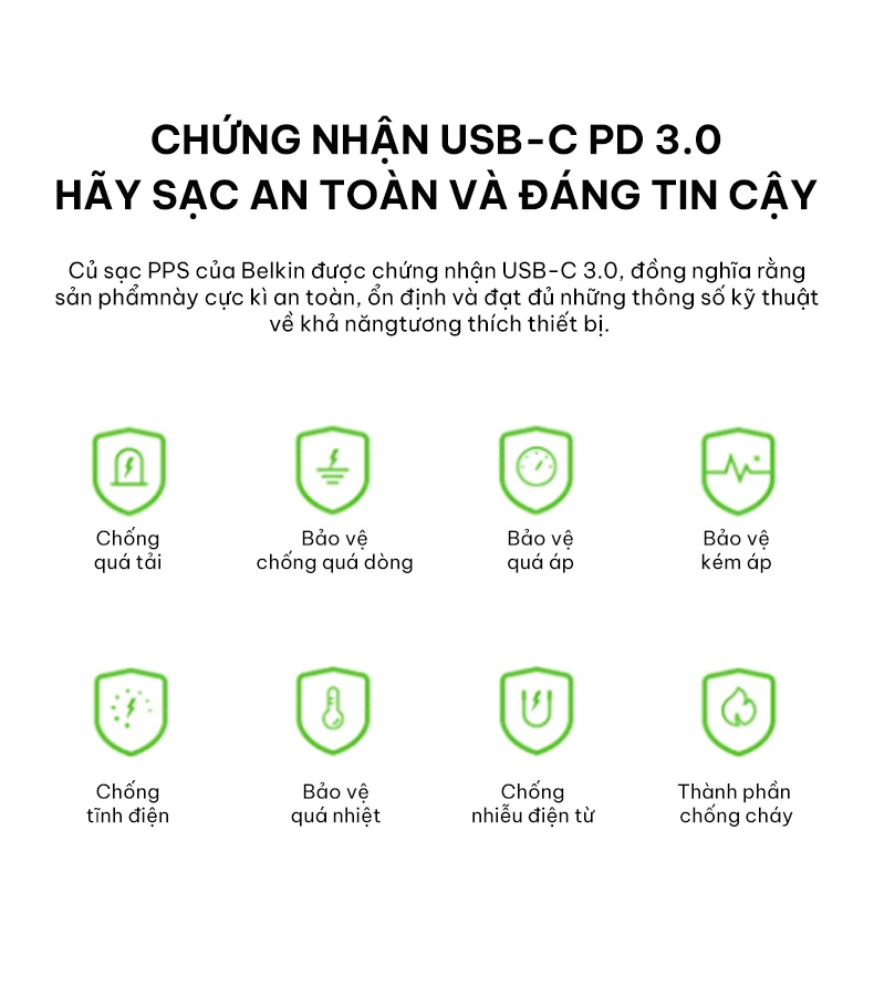 Củ Sạc Nhanh Belkin BOOST↑CHARGE 25W USB-C PD (PPS) - Công Nghệ Power Delivery 3.0 - Sạc Nhanh Cho Cả Iphone và Sam Sung