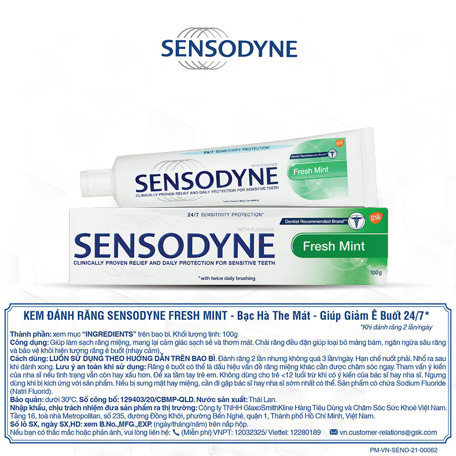 Kem Đánh Răng Hương Bạc Hà Sensodyne Fresh Mint 100g