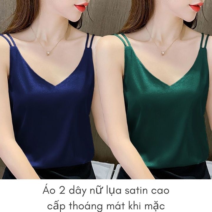 Áo Hai Dây Cổ Tim Mặc Trong Vest blazer kiểu nữ freesize (40-65kg) Vải Lụa Satin Mịn ,Thoáng Mát New  Design AO0003