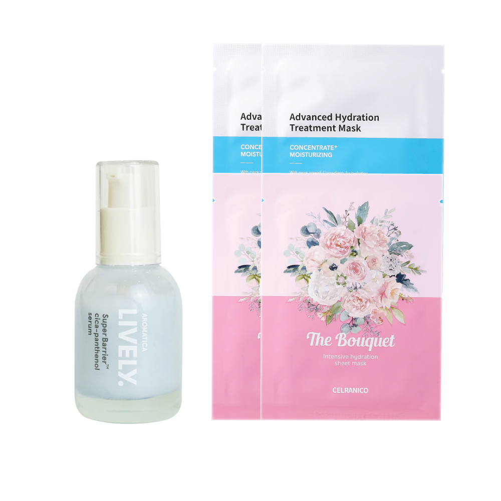 Tinh chất dưỡng ẩm, ngăn ngừa lão hóa AROMATICA LIVELY SuperBarrierTM cica-panthenol Serum 30ml (Tặng kèm 4 mặt nạ giấy cấp nước CELRANICO 23ml*4)