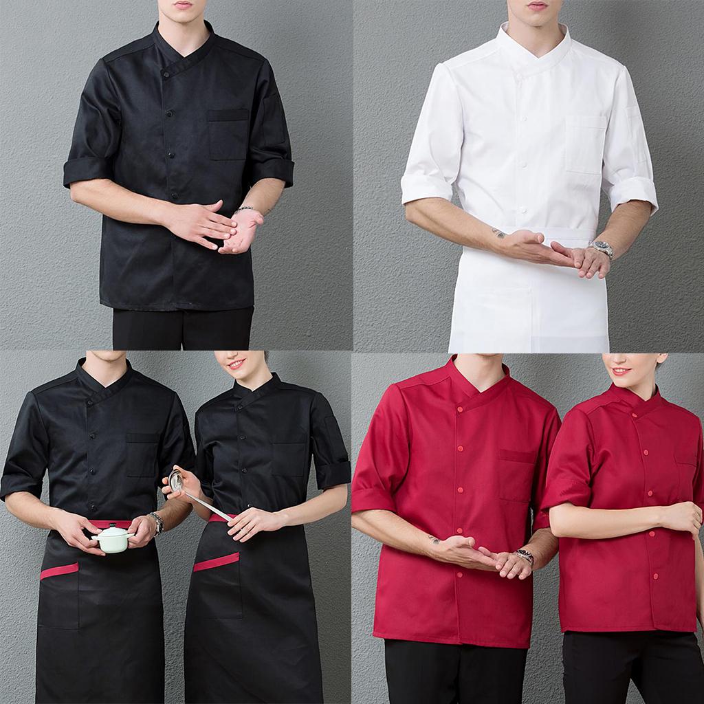 3/4 Sleeve Chef's Coat Jacket Kitchen Cook Coat Uniforms Unisex XXXL