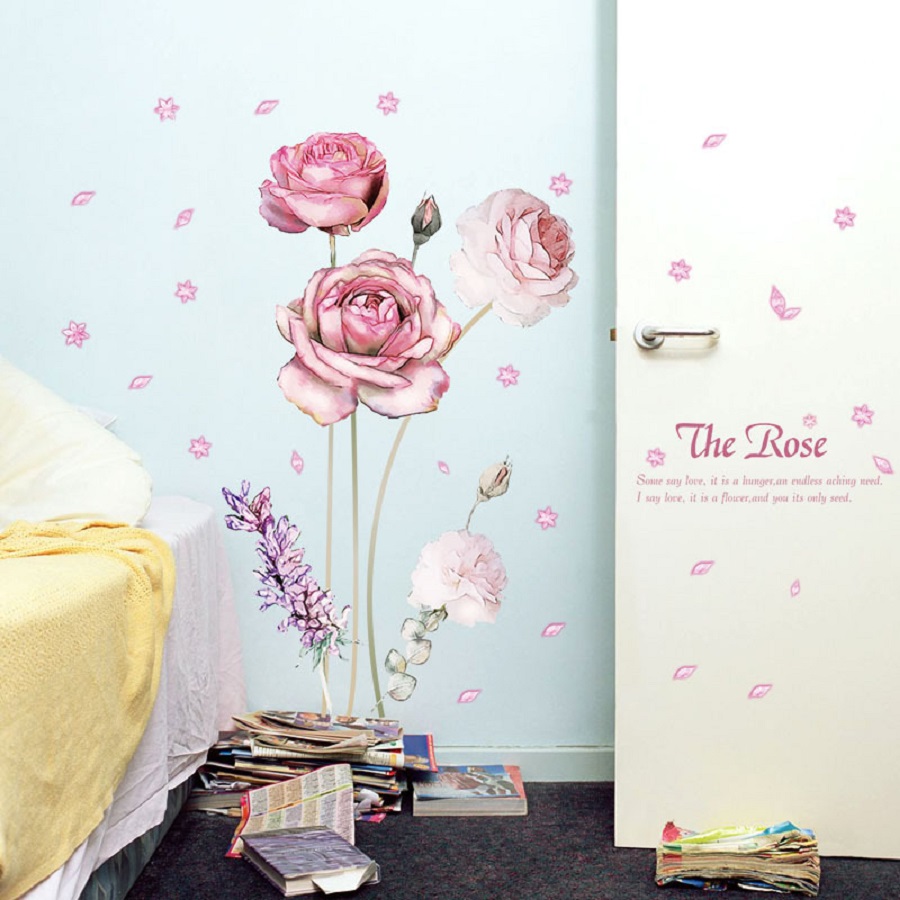 Decal dán tường hoa hồng rose lãng mạn