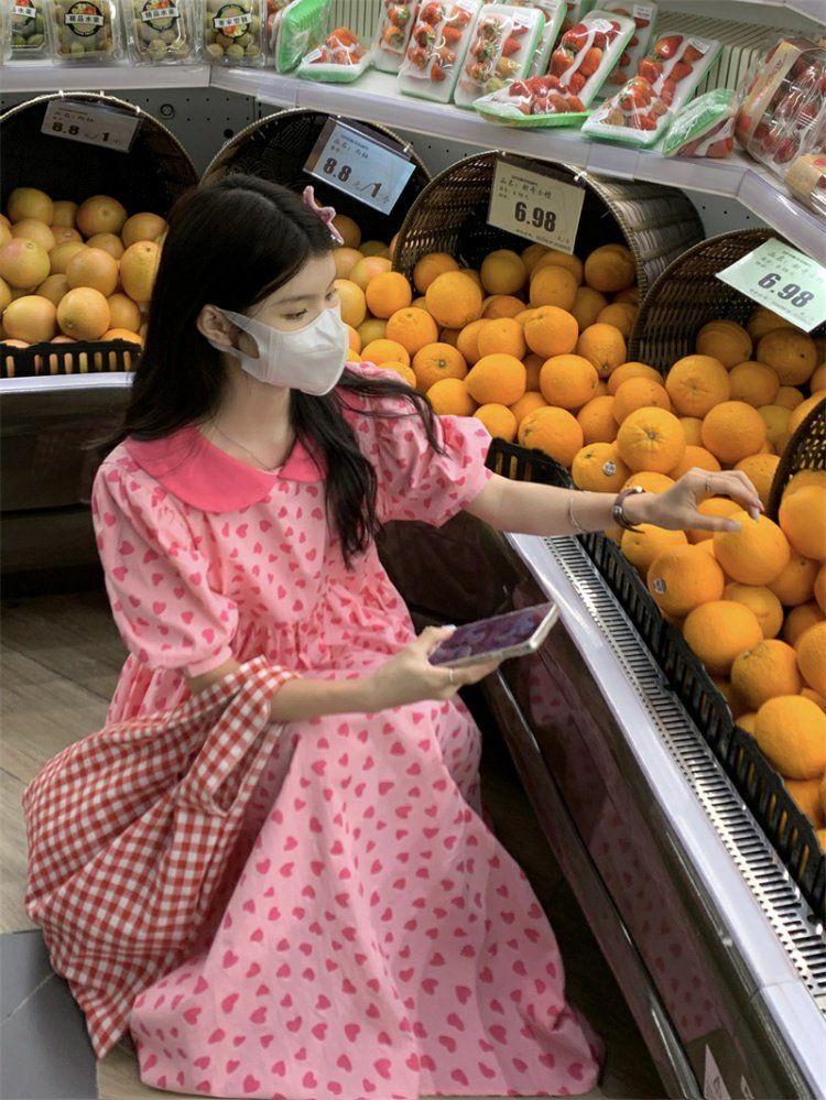 DIYIWEI Váy cổ búp bê Pháp cho nữ mùa hè 2023 đầm dài thắt lưng mỏng sinh viên ngọt ngào dịu dàng váy gió