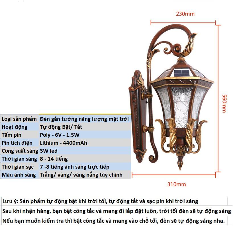 Đèn treo tường tân cổ điển năng lượng mặt trời Davia HT800