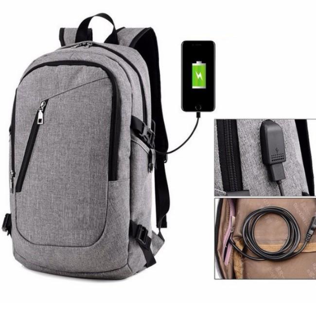 Deal Sốc Balo nam nữ thời trang kèm cổng sạc USB 208199 - màu xám