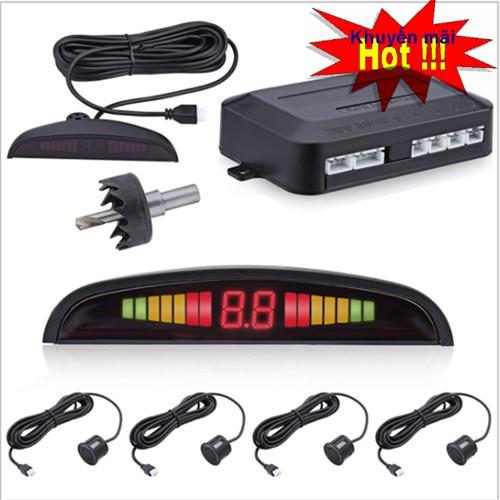 Bộ cảm biến lùi 4 mắt cho xe hơi, màn hình LED hiển thị, âm thanh cảnh báo giúp tránh va chạm cho xe
