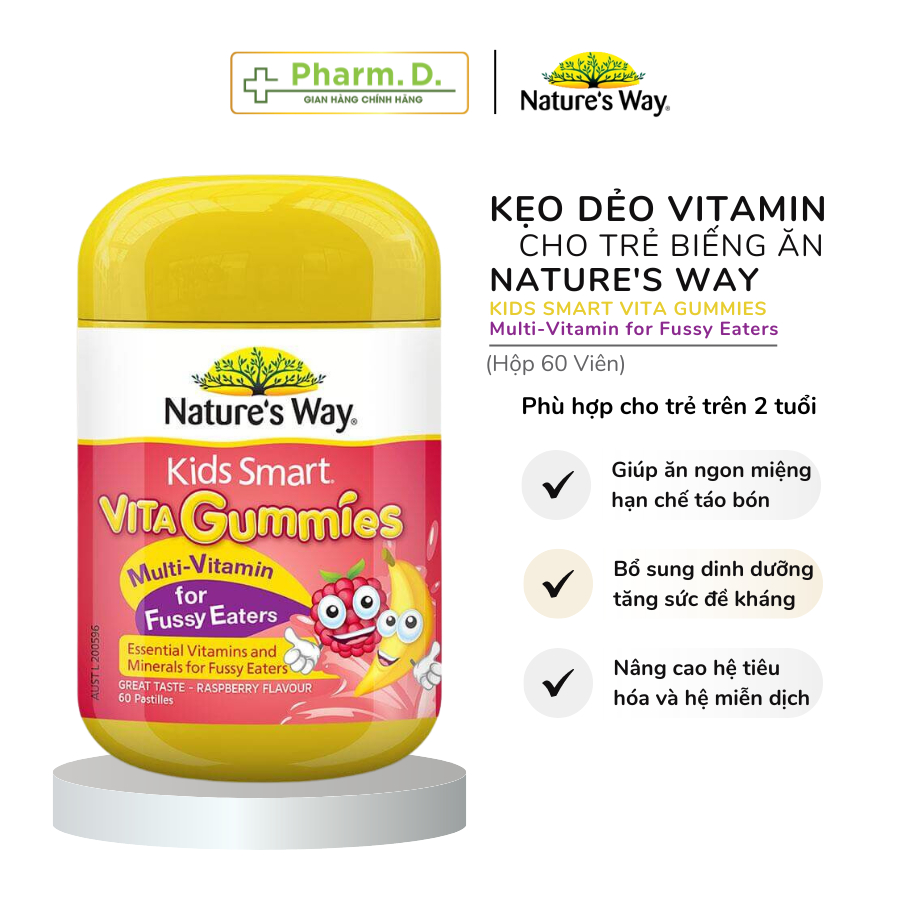 Kẹo Dẻo Vitamin NATURE'S WAY Kids Smart Vita Gummies Bổ Sung Dinh Dưỡng Cho Trẻ Biếng Ăn (Hộp 60 Viên)