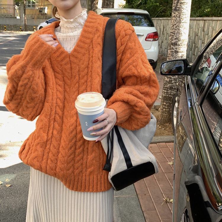Áo sweater len lông mịn áo dày form oversize rộng thời trang Hàn Quốc