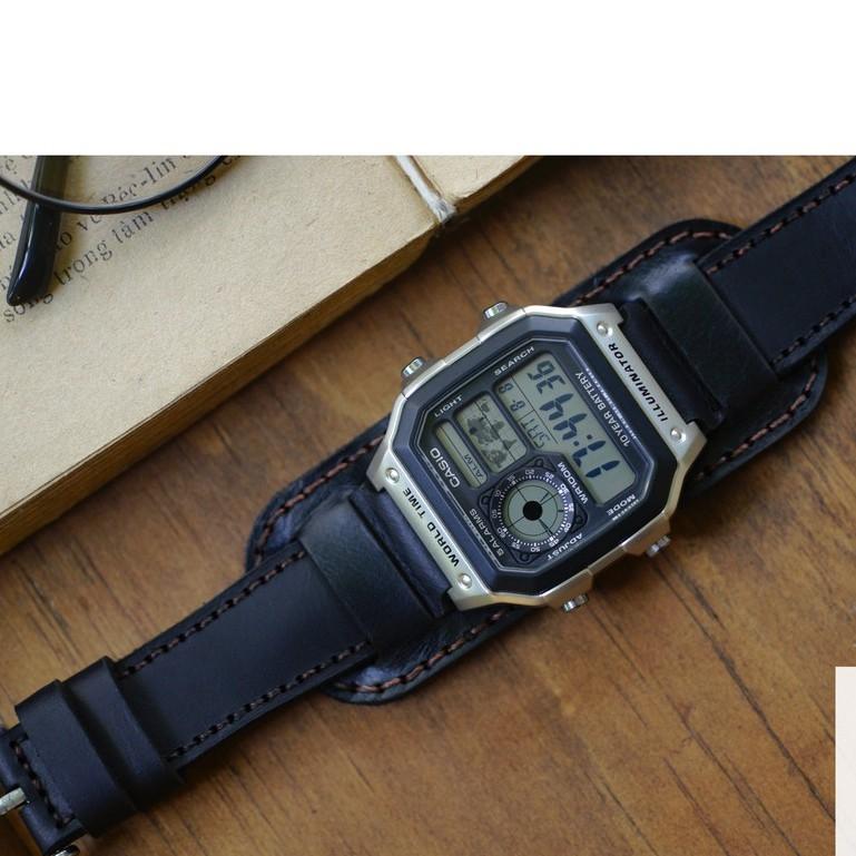 Dây đồng hồ RAM Leather cho casio ae1200 da bò đen - RAM bundstrap b1 black