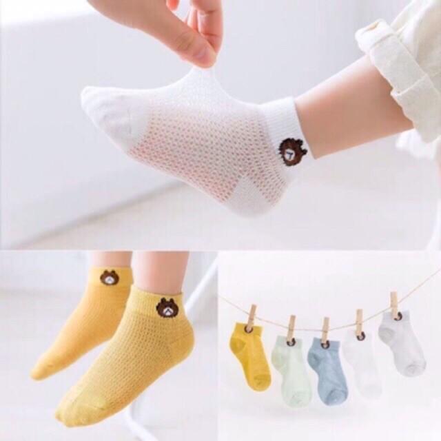 Set 5 đôi Vớ Tất Lưới Hình Gấu cổ ngắn cho bé sơ sinh