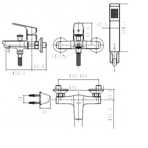 Vòi tắm sen nóng lạnh gắn tường  American Standard Concept Square  WF-0411(FFAS0411)