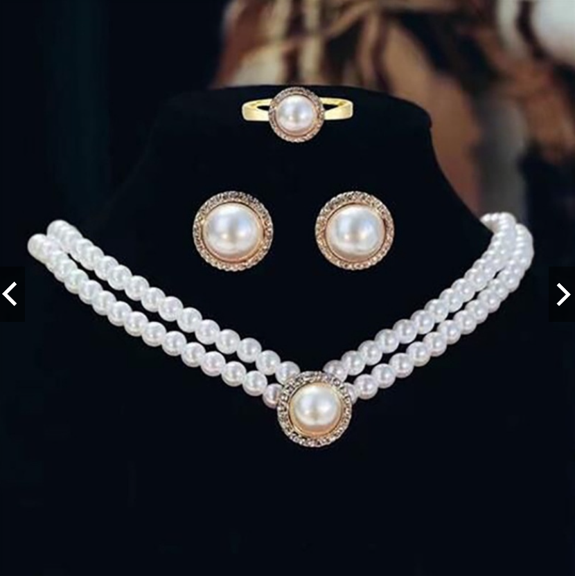 Vòng cổ Hai Lớp Đính Ngọc Trai nhân tạo Sang Trọng Thời Trang dành Cho Nữ.
