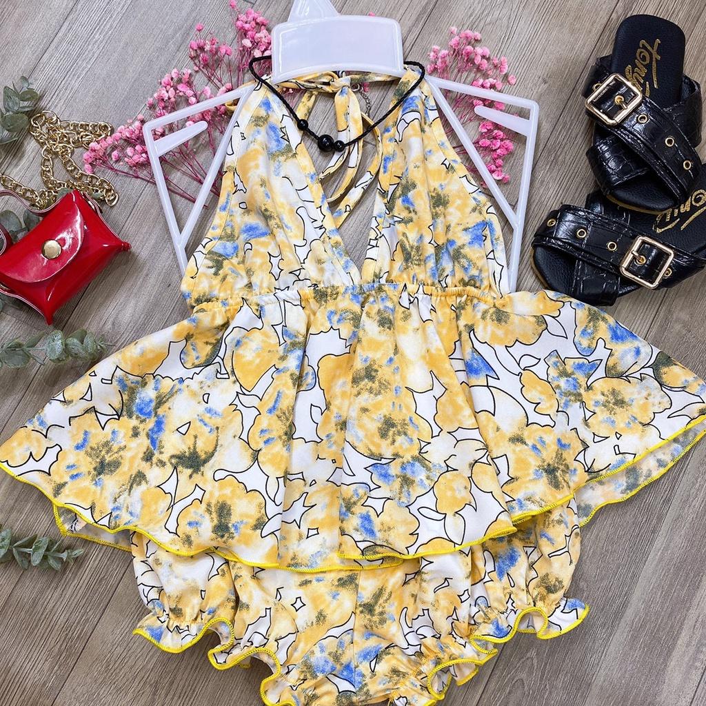 Bộ quần áo bé gái 2 dây loan vàng chất liệu lụa 8-23kg Angel Baby Thời Trang Thiết Kế