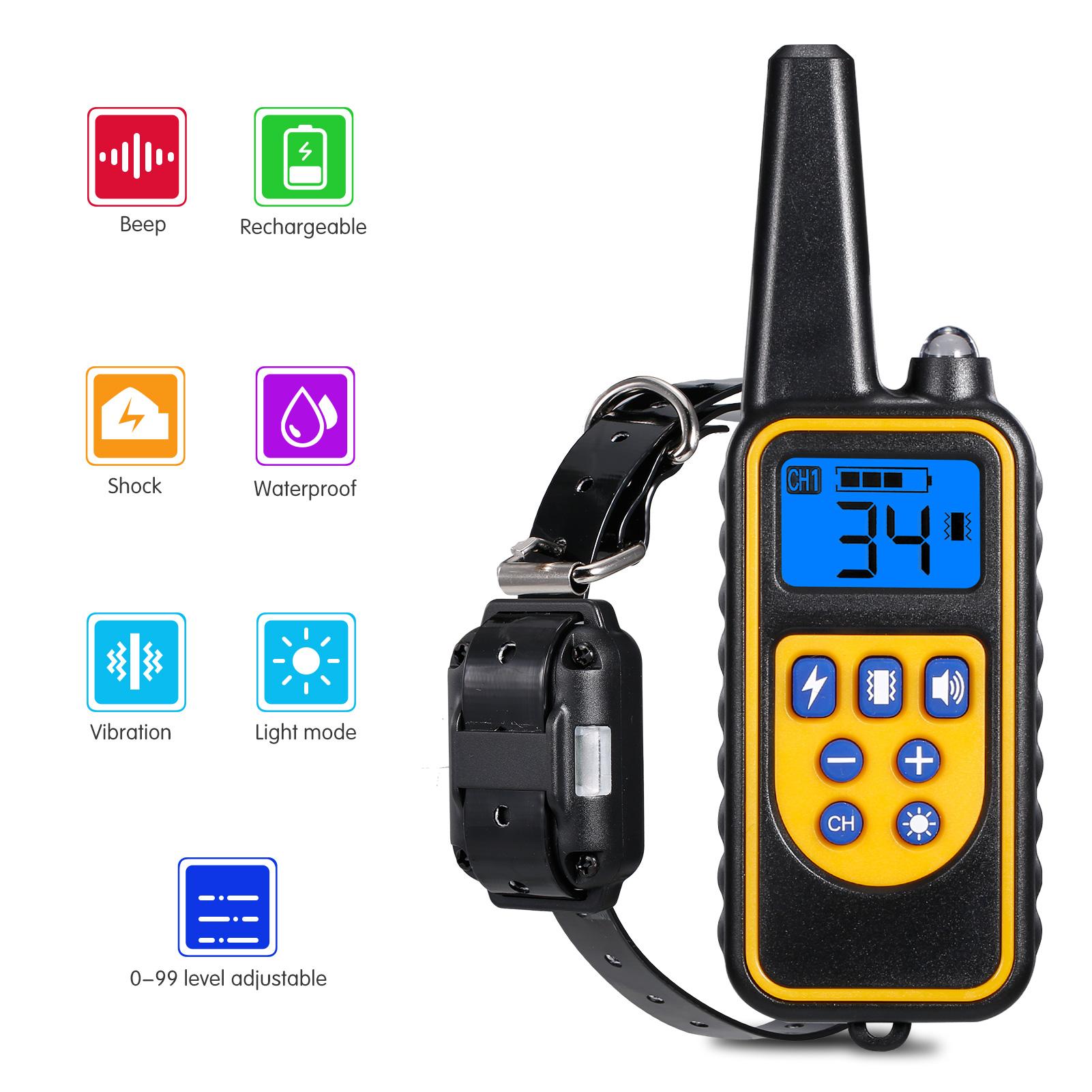 Vòng cổ huấn luyện cho chó có thể sạc lại Vòng cổ chống sốc cho chó đèn LED chống rung 800m Phạm vi từ xa 0-99