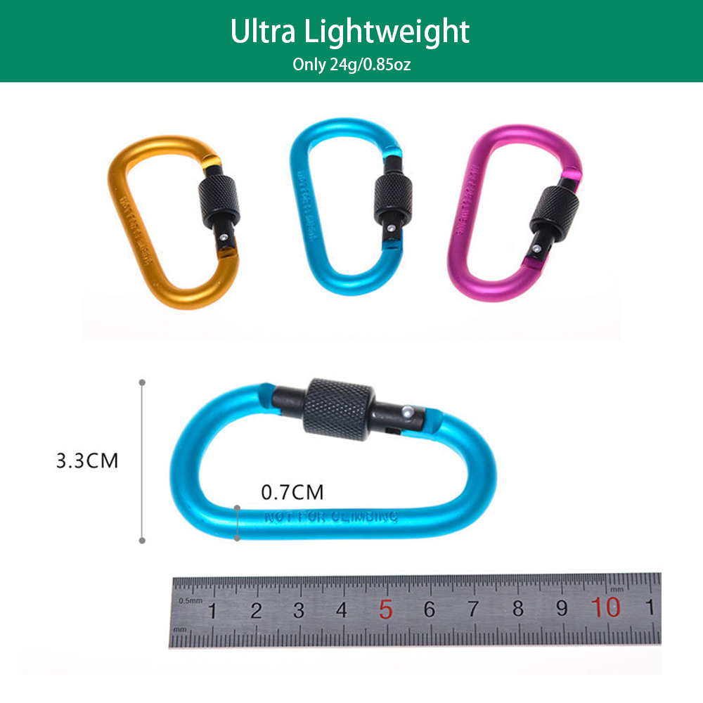 Móc Khóa Carabiner Dạng D Bằng Hợp Kim Nhôm Chịu Lực 35kg Cắm Trại Ngoài Trời Đi Bộ Đường Dài