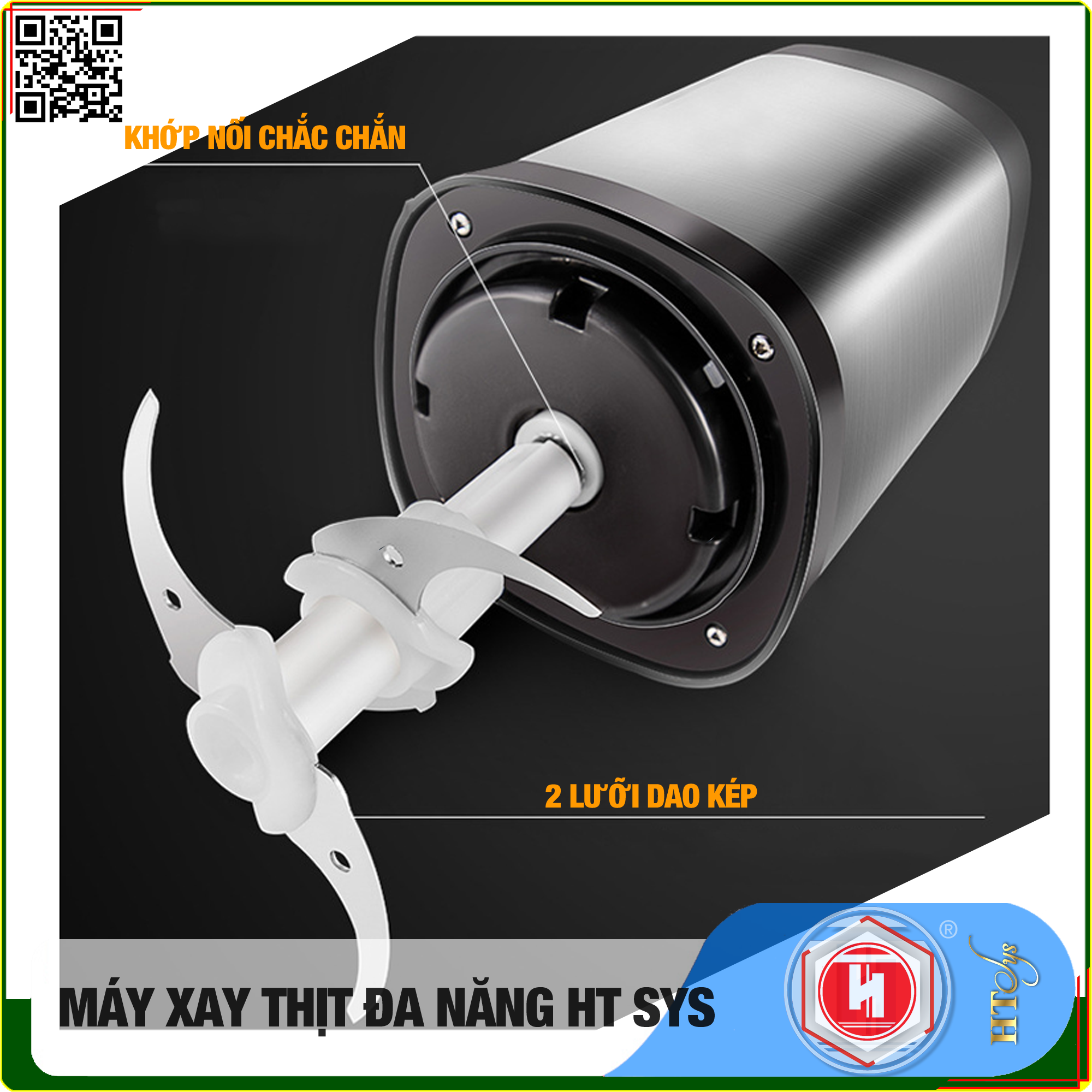 Máy xay đa năng HT SYS - 250W - Máy Xay Hành, Tỏi, Rau Củ ,Thịt Dung Tích 2L - 4 Lưỡi dao - Cối inox 304 - Hàng Nhập Khẩu