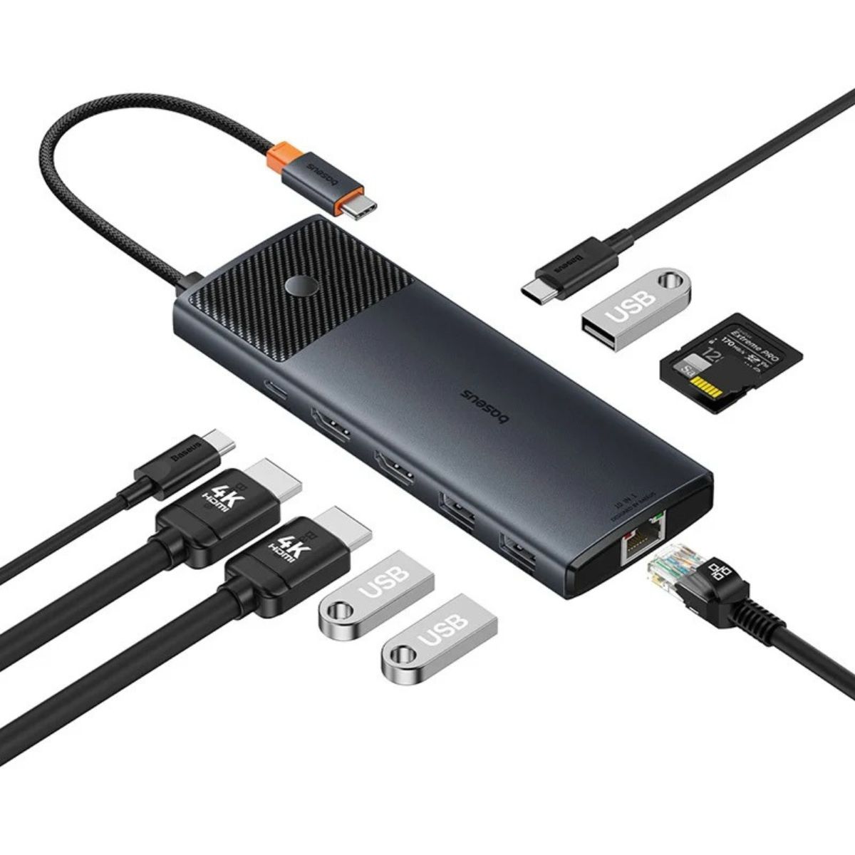 Hub mở rộng Baseus Metal Gleam Series II  kết nối HUB 10-in-1 USB - hàng chính hãng