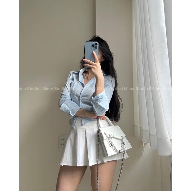 Sơ mi trơn phối túi dáng slimfit