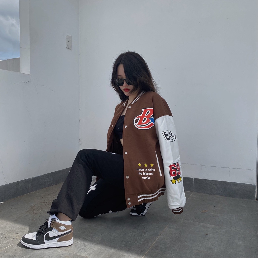 Varsity jacket Black made extreme nam nữ 2 lớp , áo khoác bóng chày form rộng unisex , bomber tay da pu