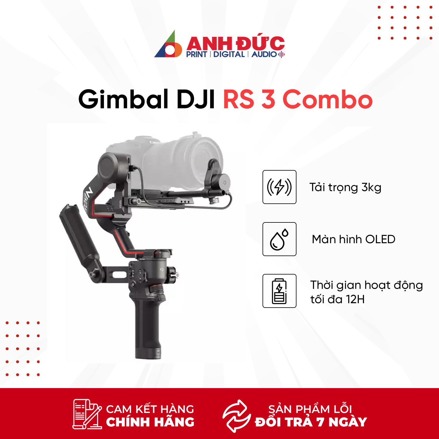 Tay cầm chống rung cho máy ảnh Gimbal DJI Ronin RS3 Basic/Combo - Hàng Chính Hãng