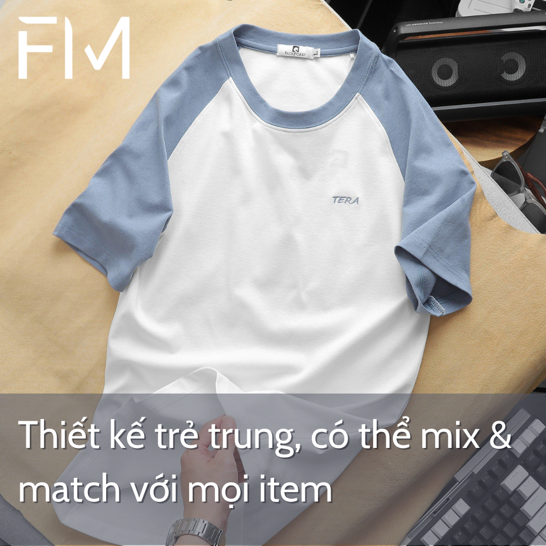 Áo thun cổ tròn Tera phối tay, chất liệu cotton cát cao cấp - FORMEN SHOP - FMPS237