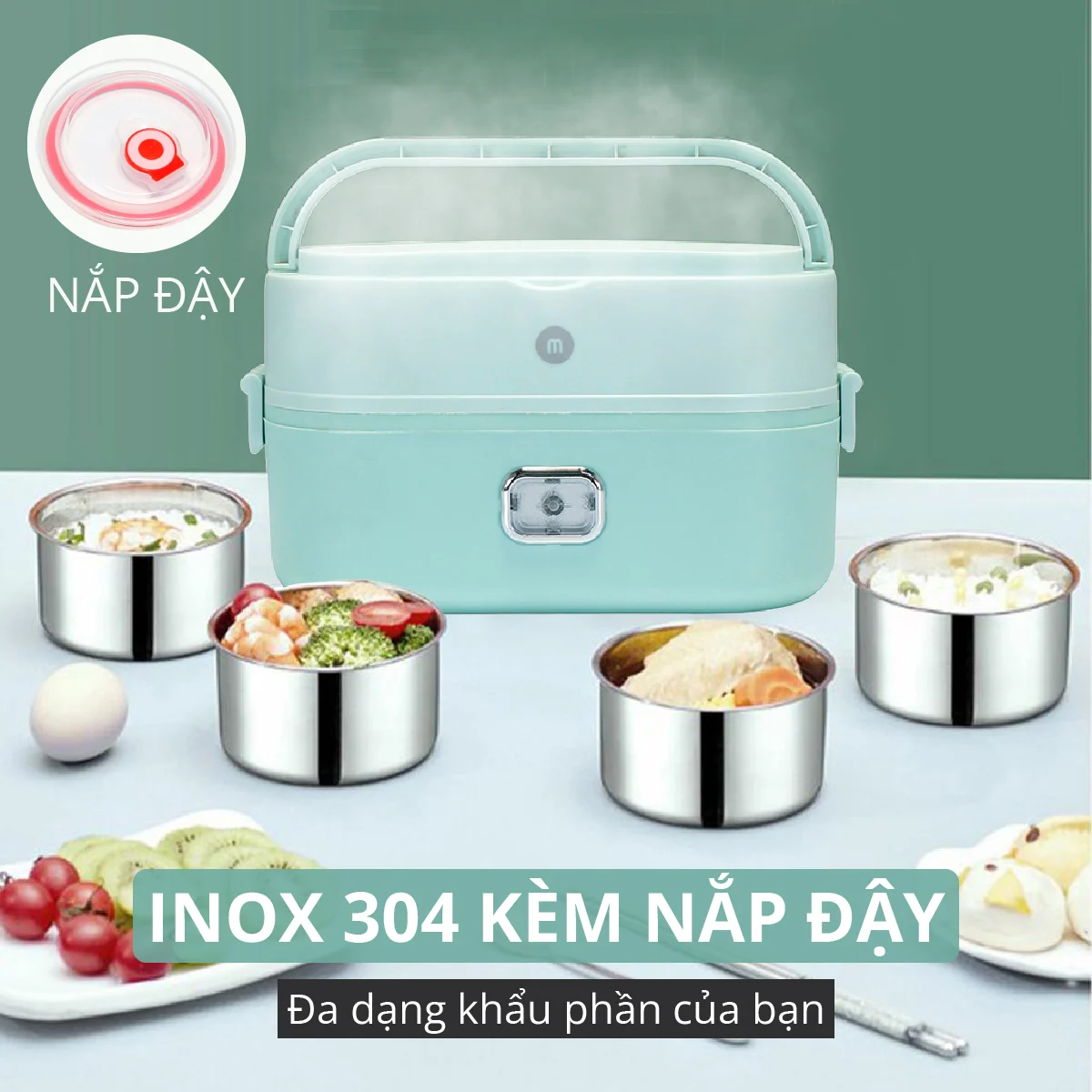 Hộp Hâm Cơm, Thức Ăn 2 tầng Mishio MK317 inox 304 - Hàng chính hãng