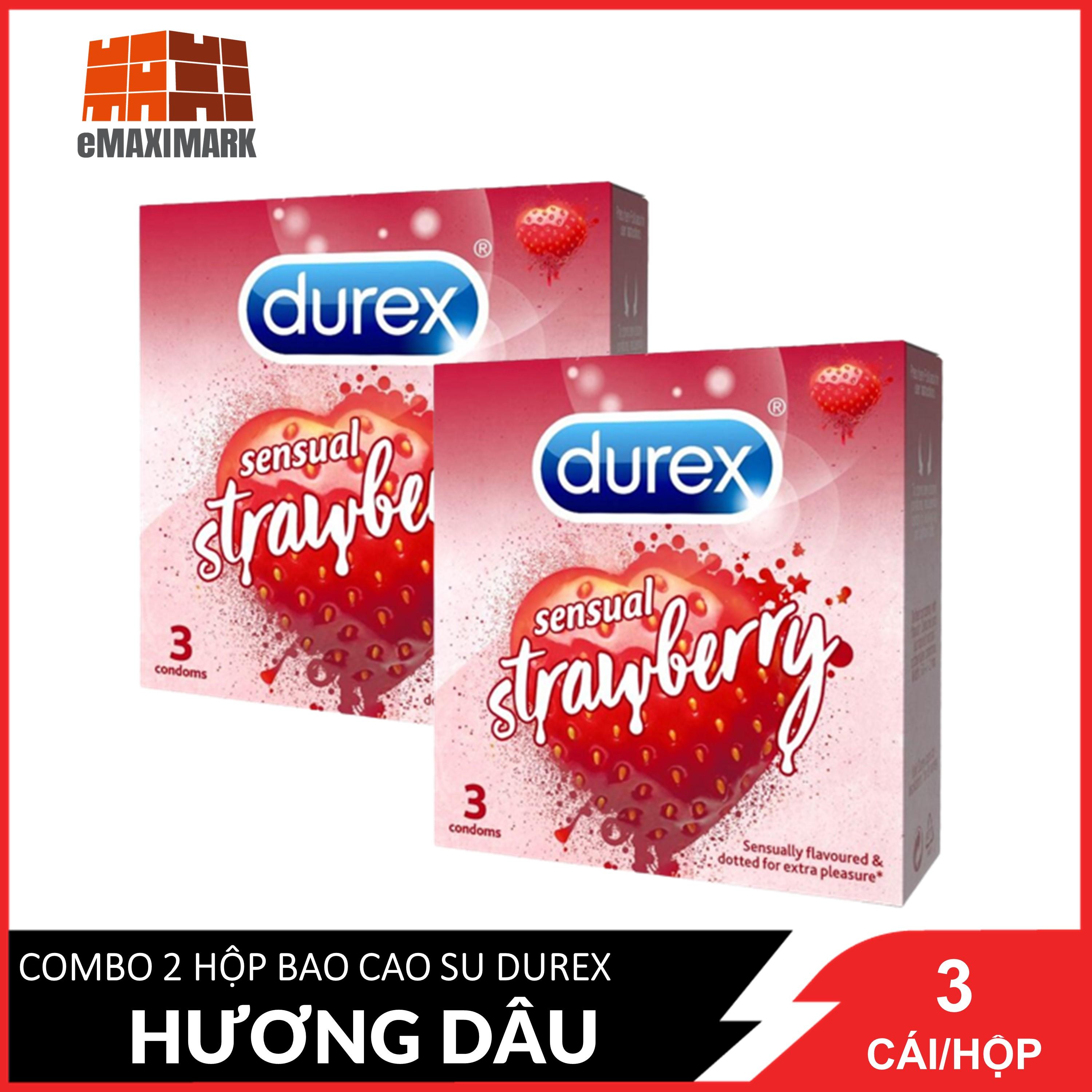 Combo 2 Bao Cao Su Durex Hương Sensual Strawberry - Dâu 3 Cái / Hộpx2