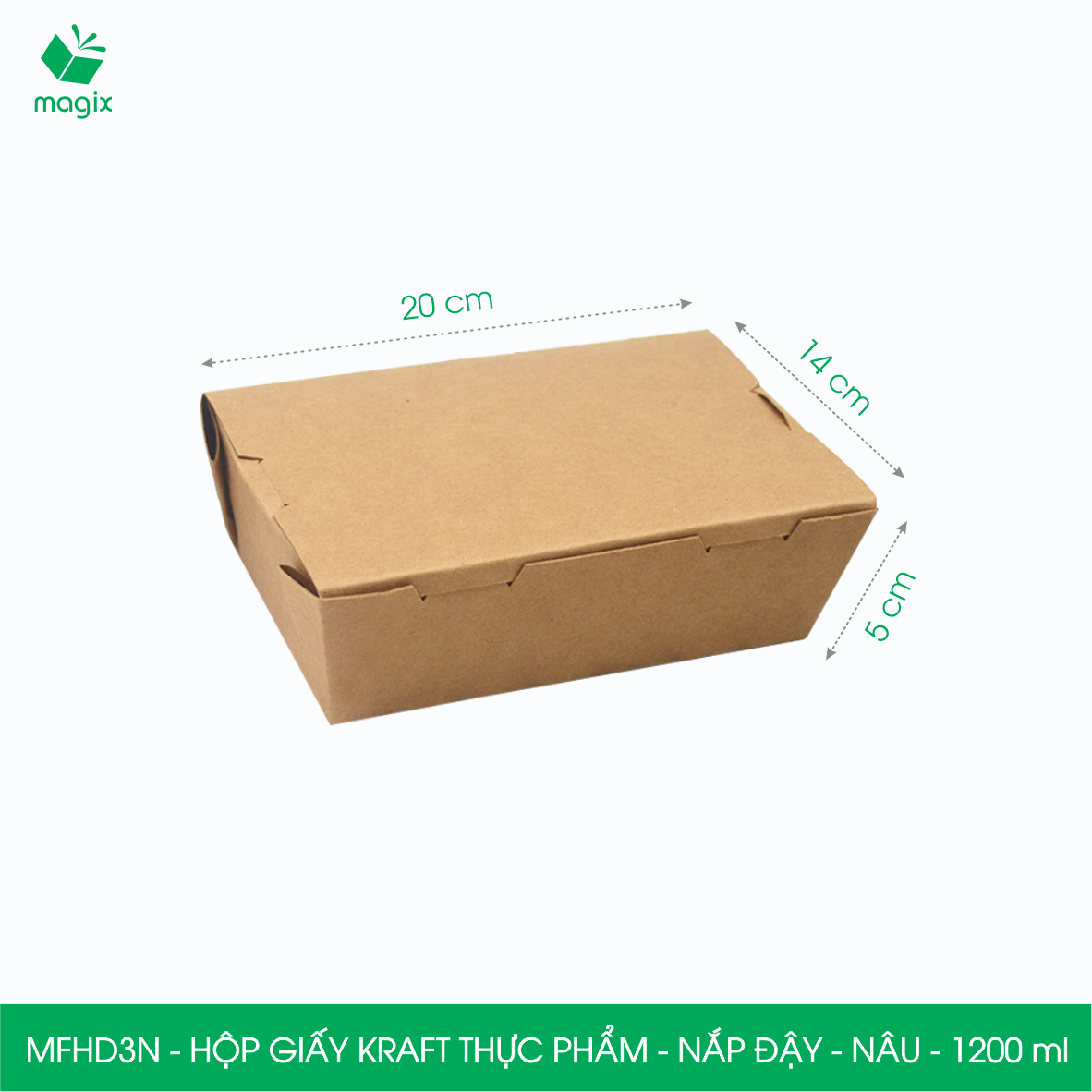 MFHD3N - Combo 25 hộp giấy kraft thực phẩm 1200ml, hộp đựng thức ăn nắp đậy màu nâu, hộp gói đồ ăn mang đi
