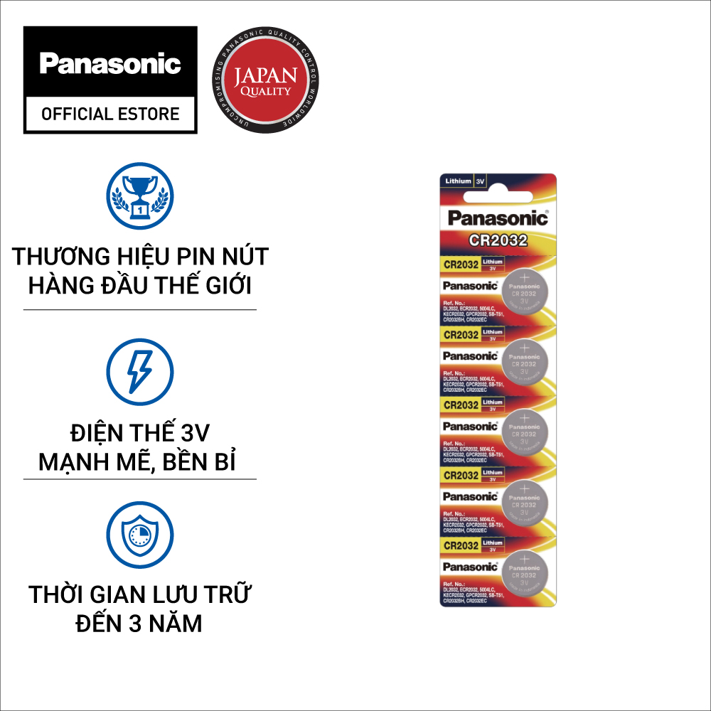 Vỉ 5 viên Pin nút Panasonic 3V CR-2032/5BE - Hàng chính hãng