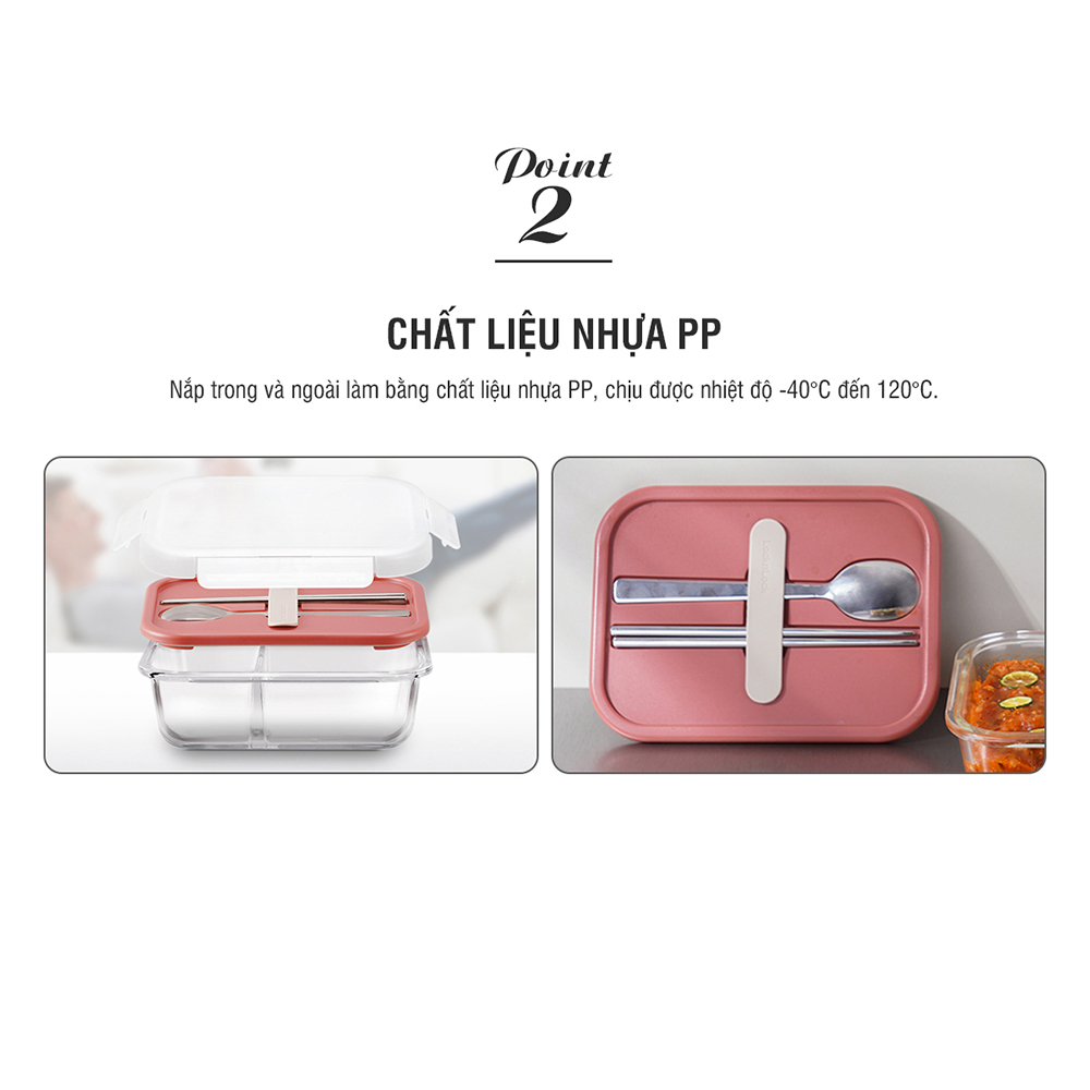 Hộp cơm thủy tinh kèm muỗng đũa LocknLockLLG991CL 930ml - Hàng chính hãng, Tặng Ống Hút Inox 304