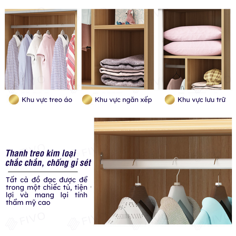 Tủ Gỗ Quần Áo Cửa Lùa Gỗ Chống Ẩm FIVO FC31 Diện Tích Để Đồ Rộng Rãi, Móc Treo Tiện Dụng Mẫu Mã Hiện Đại Sang Trọng