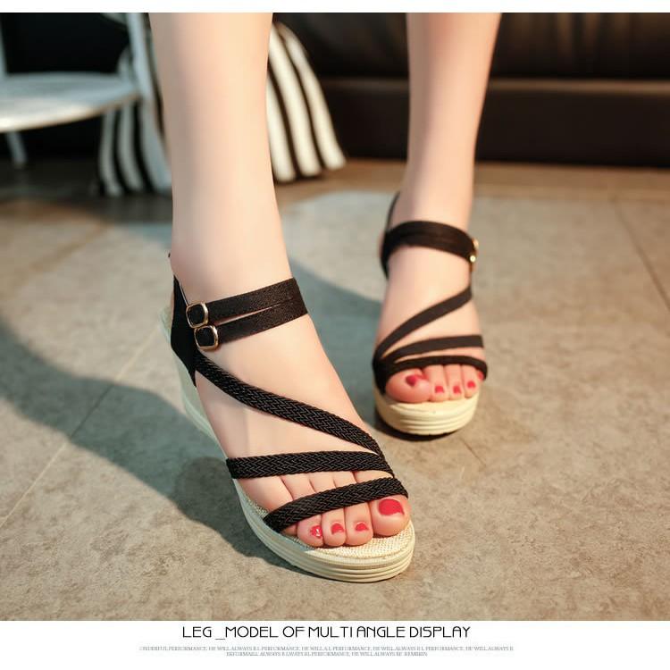 Giày sandal nữ, giày sandal nữ đế suồng 7p quai cói đế kếp có rãnh chống trơn trượt, hàng nhập Quảng Châu