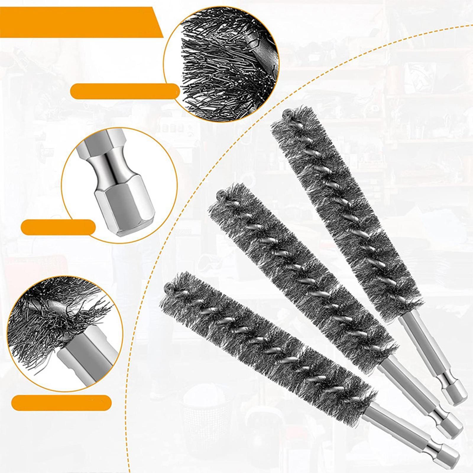 Bore Cleaning Brush 8-19mm Hex Shank Brush Twisted Wire Drill Brush for Electric Impact Drill 6PCS Cleaning Brush