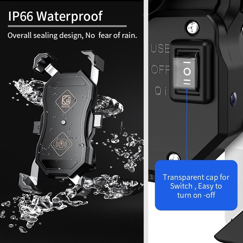 Giá Đỡ Điện Thoại Sạc Không Dây 15W QC3.0 Xoay 360 Độ Gắn Xe Máy