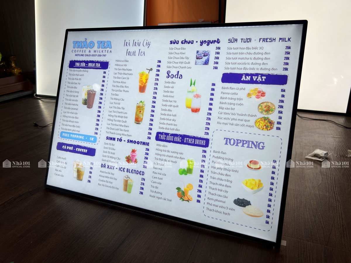 (Kích thước A3) Bảng LED quảng cáo siêu mỏng mặt kính cường lực, menu LED siêu mỏng