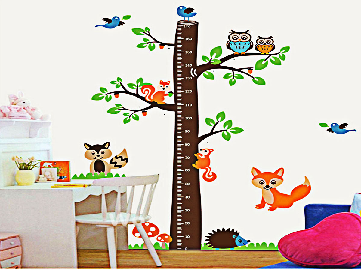 Decal dán tường thước đo chiều cao cho bé thước đo sóc 2 mảnh ay221